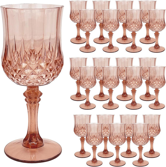 24 PCS Rose Gold Plastic Wine Glasses,Reusable Plastic Wine Glasses,Rose Gold Goblet Glass,Durable and Sturdy Cups Can Be Used for Various Parties Such as Weddings!