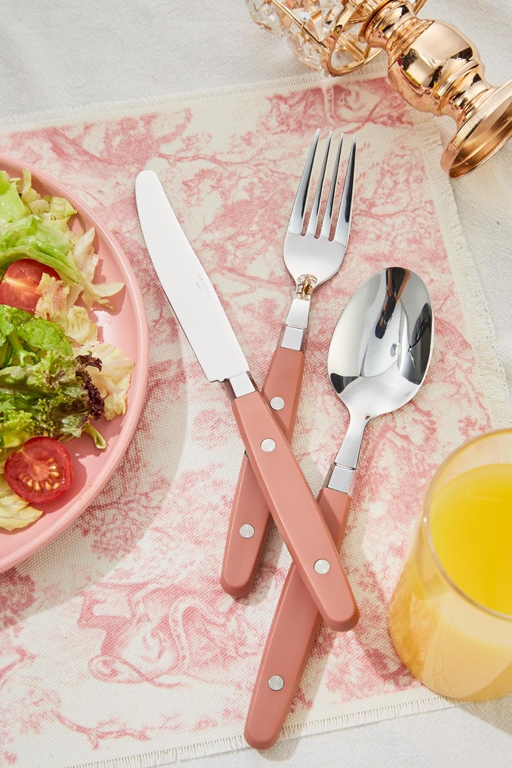 ANNOVA Silverware Set, Retro/Rivet Colorful Stainless Steel Tableware Kitchen Flatware Set Utensils, Includes Dinner Knives, Forks, Spoons, Salad Forks & Dessert Spoons (Brown, 20 Pieces)