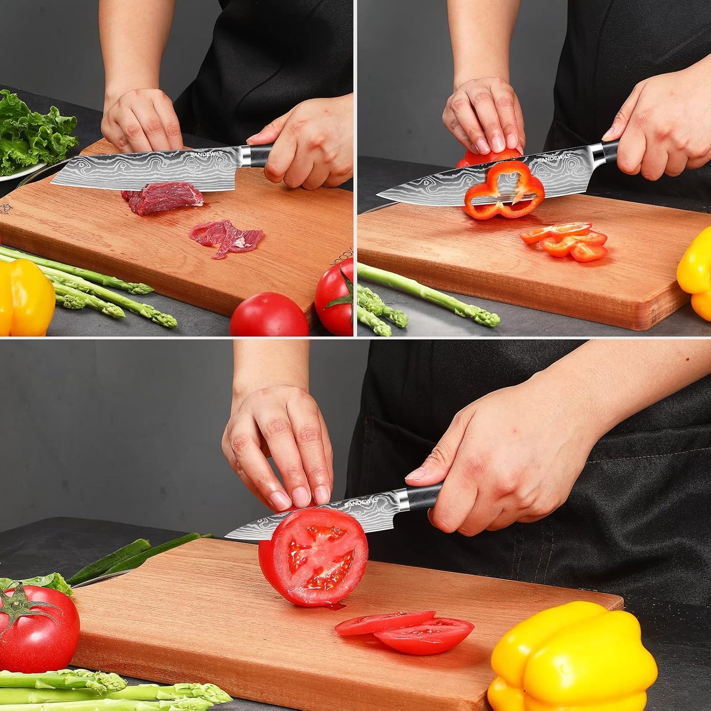 3 Piece Japanese Knife Set,Ultra Sharp Chef Knife Kitchen Cooking Knife Paring Knife German High Carbon Stainless Steel with Sheaths Wooden Handle for Home Outdoor Gift Idea