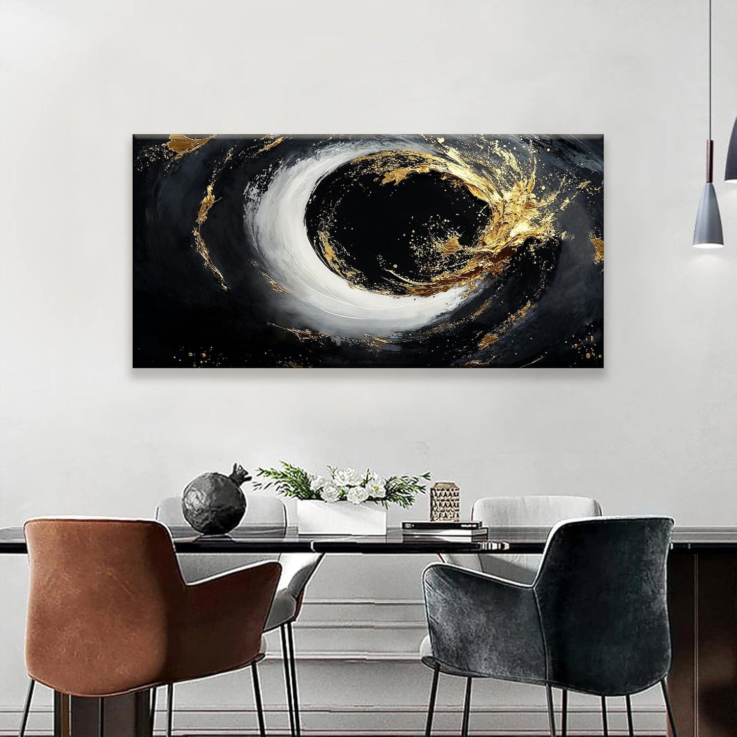 Tsomzxng Abstract Wall Art For Living Room Modern Canvas Art Wall Decor Print Painting Abstract Wall Decor Pictures Black And Gold Wall Art Picture For Bedroom Hotel Home Artwork 24 X 48 Inch