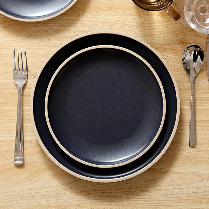 Melamine Dinnerware Sets for 4,12 Pcs Plate and Bowl Set,Unbreakable dish set,BPA Free,Suitable Indoors And Outdoors (Matte Black)