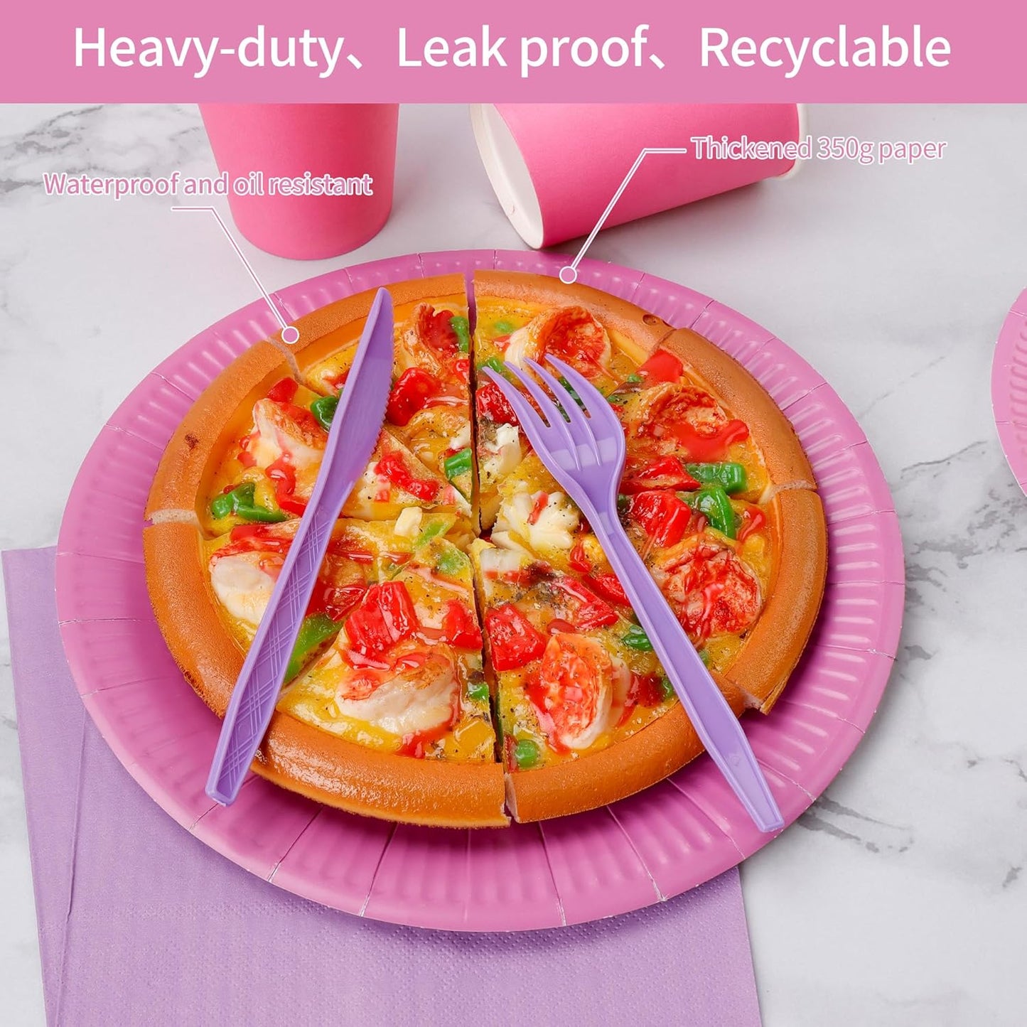 210pcs Thanksgiving Light Purple Paper Plates Disposable Tableware Party Supplies- Includes 9" Dinner Plates, 7" Dessert Plates, 9oz Paper Cups, Napkins, Plastic Forks, Knives And Spoons