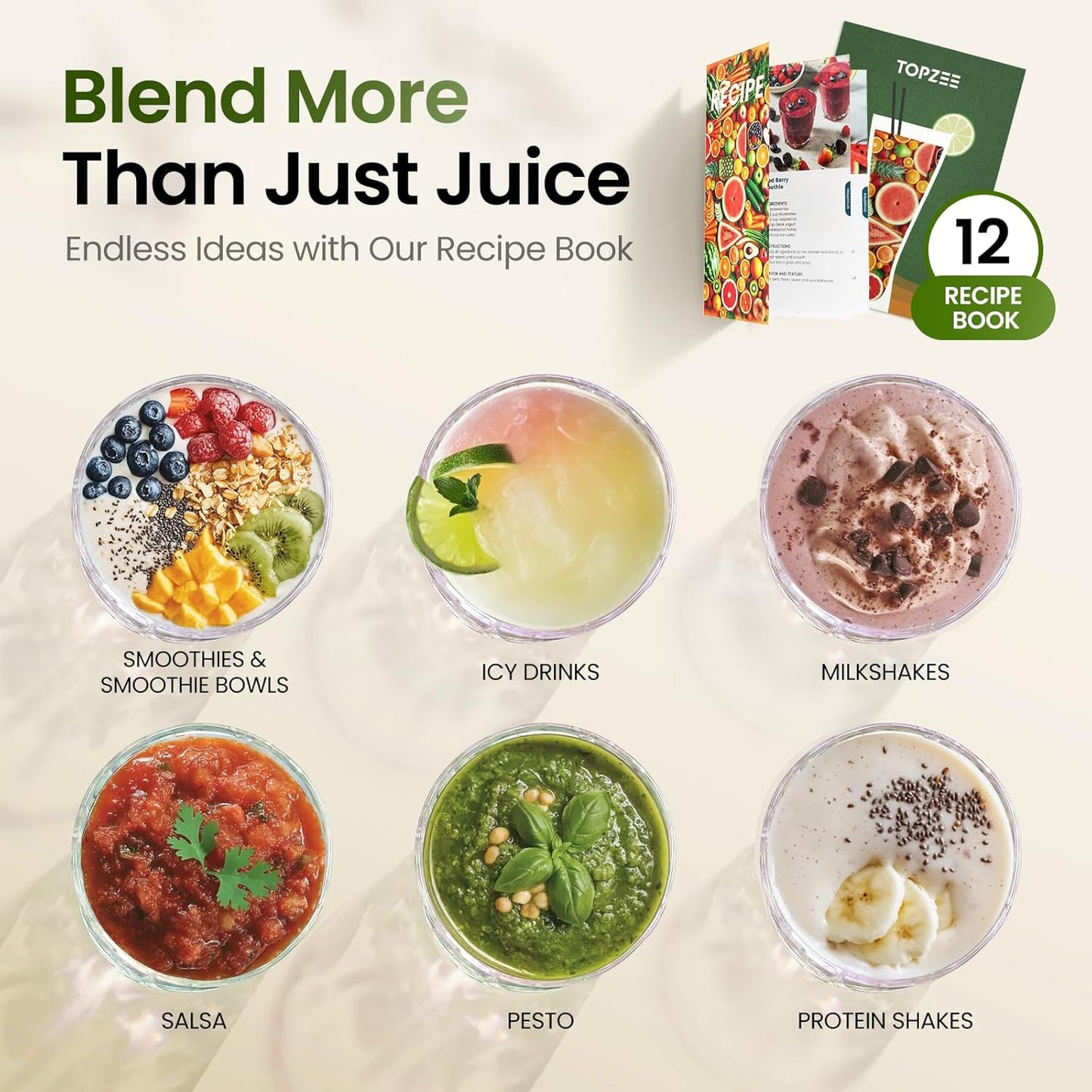 TOPZEE Personal Smoothie Blender - 1000W Single Serve Smoothie Maker with 24oz Portable Travel Cups, Ideal for Protein Shakes, Frozen Drinks, and Kitchen Use