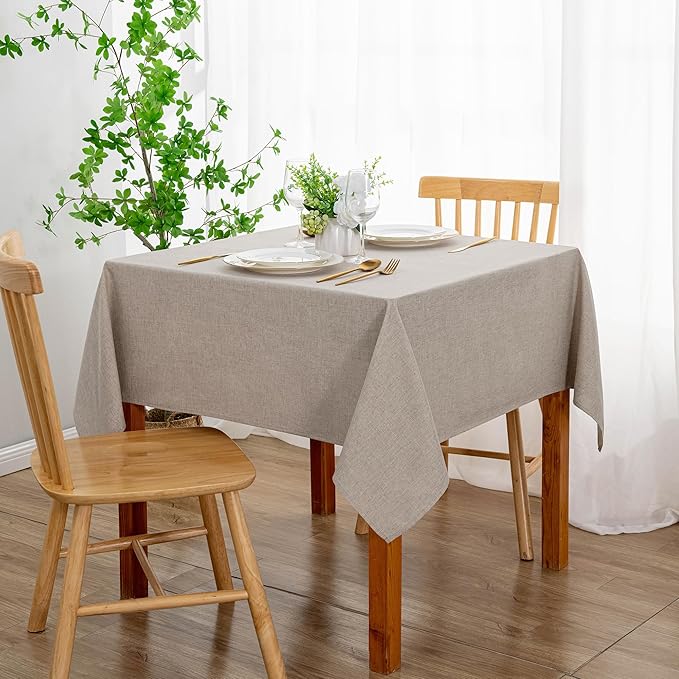 DWCN Square Faux Linen Tablecloth - Textured Waterproof Spill-Proof Wrinkle and Stain Resistant Table Cloth Decorative Fabric Farmhouse Table Cover for Kitchen Dining Party, 54 x 54 Inch, Stone