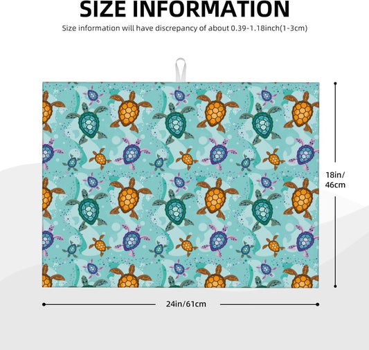 Cute Sea Turtle Beach Dish Drying Mat for Kitchen Counter Absorbent Reversible Ocean Themed Decorative Drying Pad Dark Kitchen Decor Dish Drainer Rack Mats 18"x24"