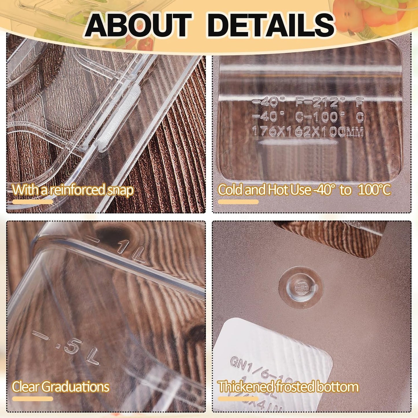 Geetery 12 Pack 4'' Deep Polycarbonate Food Pan with Lid Stackable Plastic Pan Restaurant Food Storage Containers with Hinged Lids for Hotel Supplies(Clear)