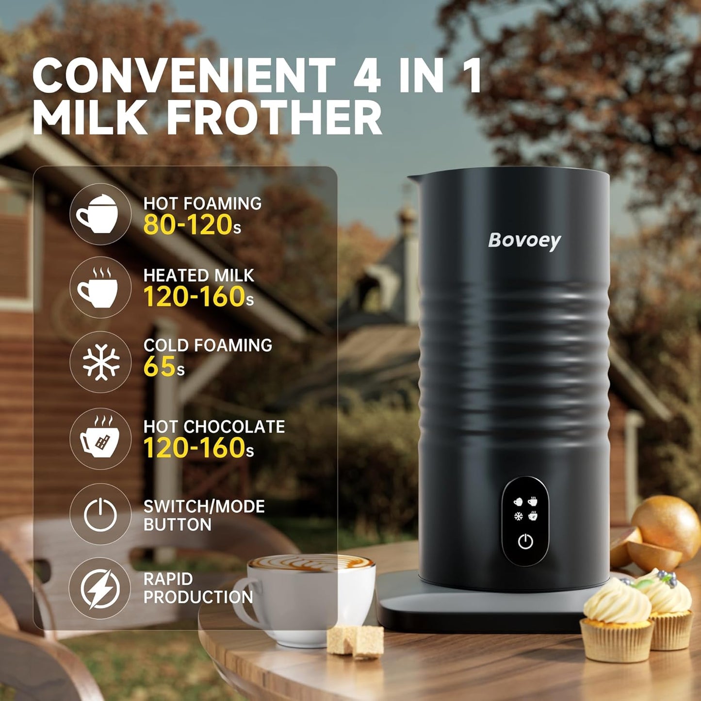 Electric Milk Frother Handheld Bundle,4 in 1 Automatic Milk Frother and Steamer Set,Cold Foam Maker Set for Hot Chocolate,Latte,Cappuccino and Macchiato (Black01)