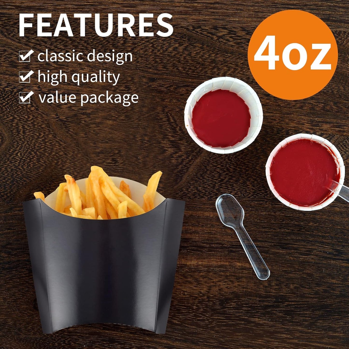 200 Pack 4oz Black French Fry Containers - Small French Fry Box Holder Disposable Charcuterie Cups - Kraft Paper Takeout Boxes for Wedding Birthday Carnival Individual Party Point