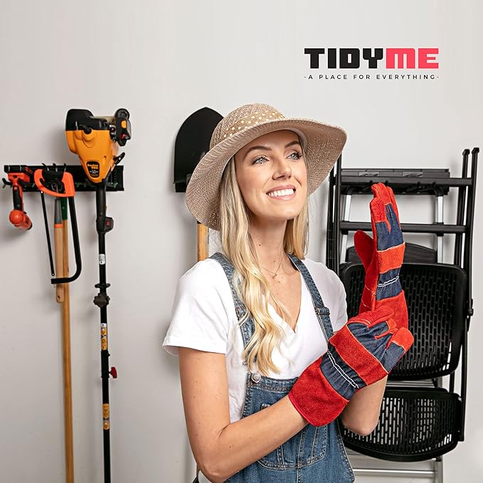 TIDYME Garage Wall Organizer | 96" Heavy-Duty Tool Storage Rack | Adjustable Double-Layer Hooks | 600 lbs Capacity | Carbon Steel Wall Mount Holder for Shovels, Rakes, Ladders & Power Tools