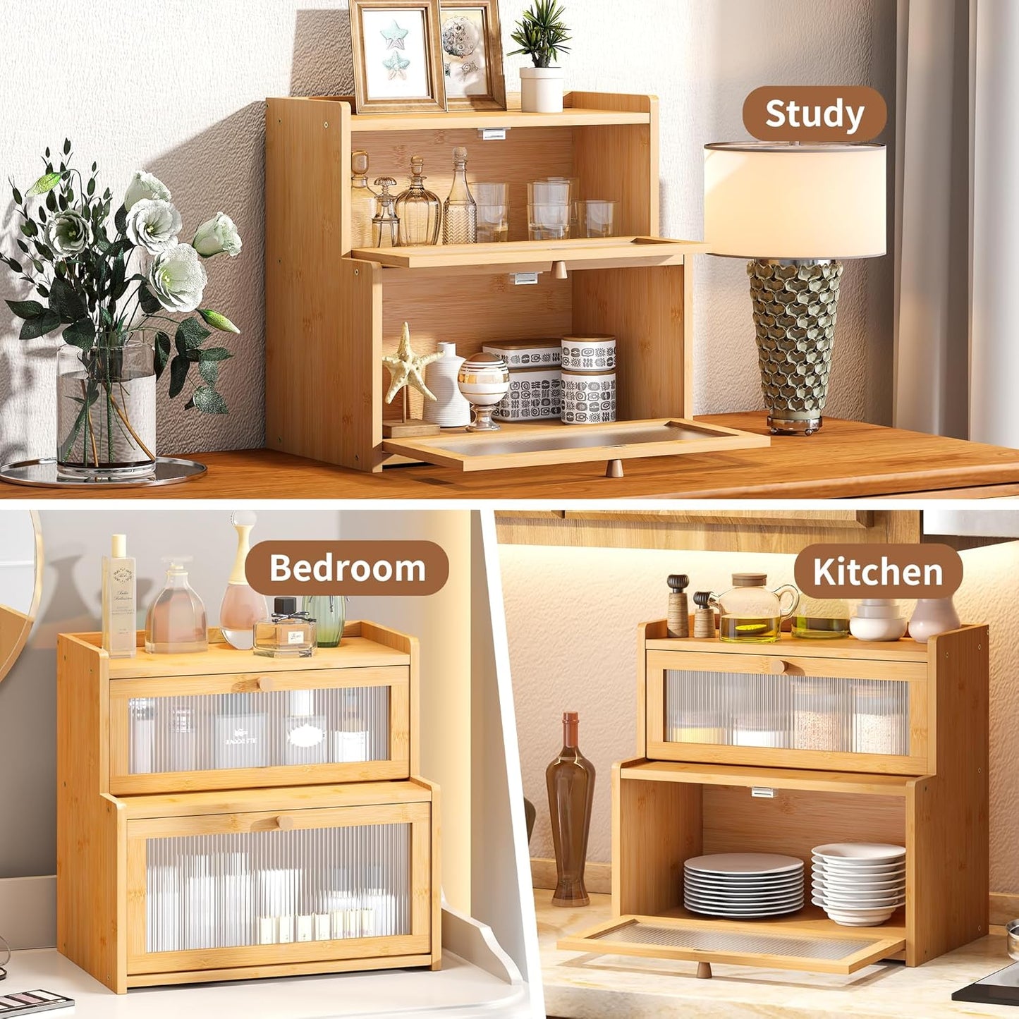 FILWH Bread Box for Kitchen Countertop Double Layer Large Corner Bread Box Capacity Bread Storage Bin Farmhouse Breadbox Container Organizer Cabinet Cupboard Nature