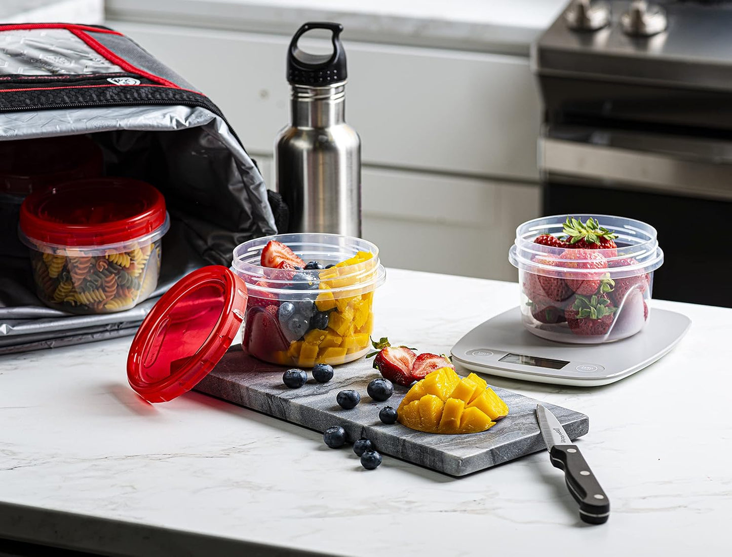 (16 Ounce 10 Pack) Twist cap Containers Clear Bottom With Red Top Screw on Lids Twist Top Food Storage Freezer Containers