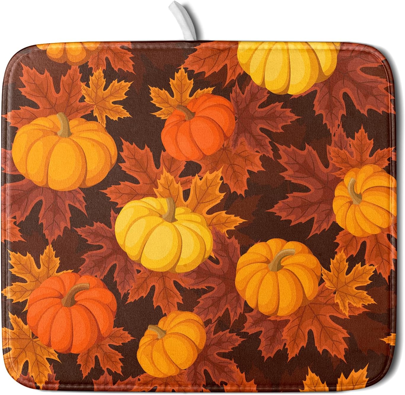 Fall Dish Drying Mats for Kitchen Counter 16×18 Inch Autumn Pumpkin Leaves Festival Holiday Small Microfiber Drying Mat Kitchen Accessories Dish Rack Mat Drainer Pad Washable Absorbent