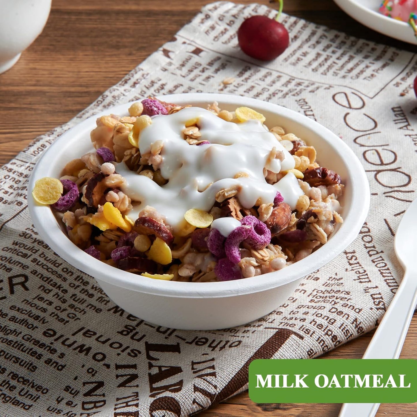 Vplus 500 Pack 12 OZ Paper Bowls Bulk, Disposable Compostable, Eco-friendly Bagasse, Heavy-duty Bowls Perfect for Milk Cereals, Snacks, Salads