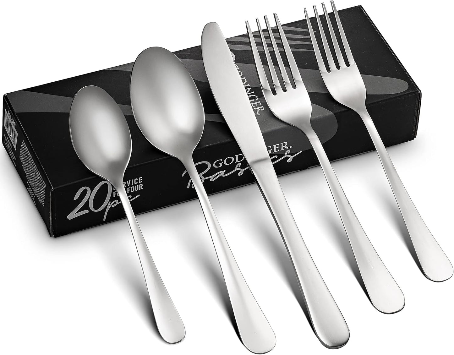 Godinger Silverware Set, Flatware Set, Matte Finish Stainless Steel Cutlery Silverware Flatware Sets, 20 Piece Set, Service for 4