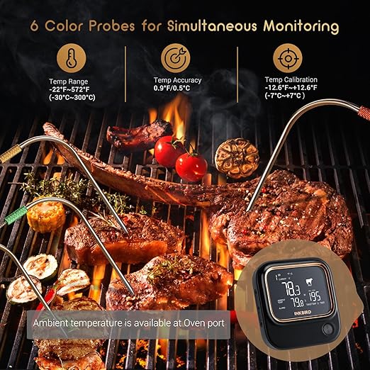 INKBIRD 5GHz/2.4GHz WiFi & Bluetooth 5.1 Meat Thermometer, 6 Probes WiFi Meat Thermometer for Smoking Grilling Wireless Meat Probe for BBQ Oven