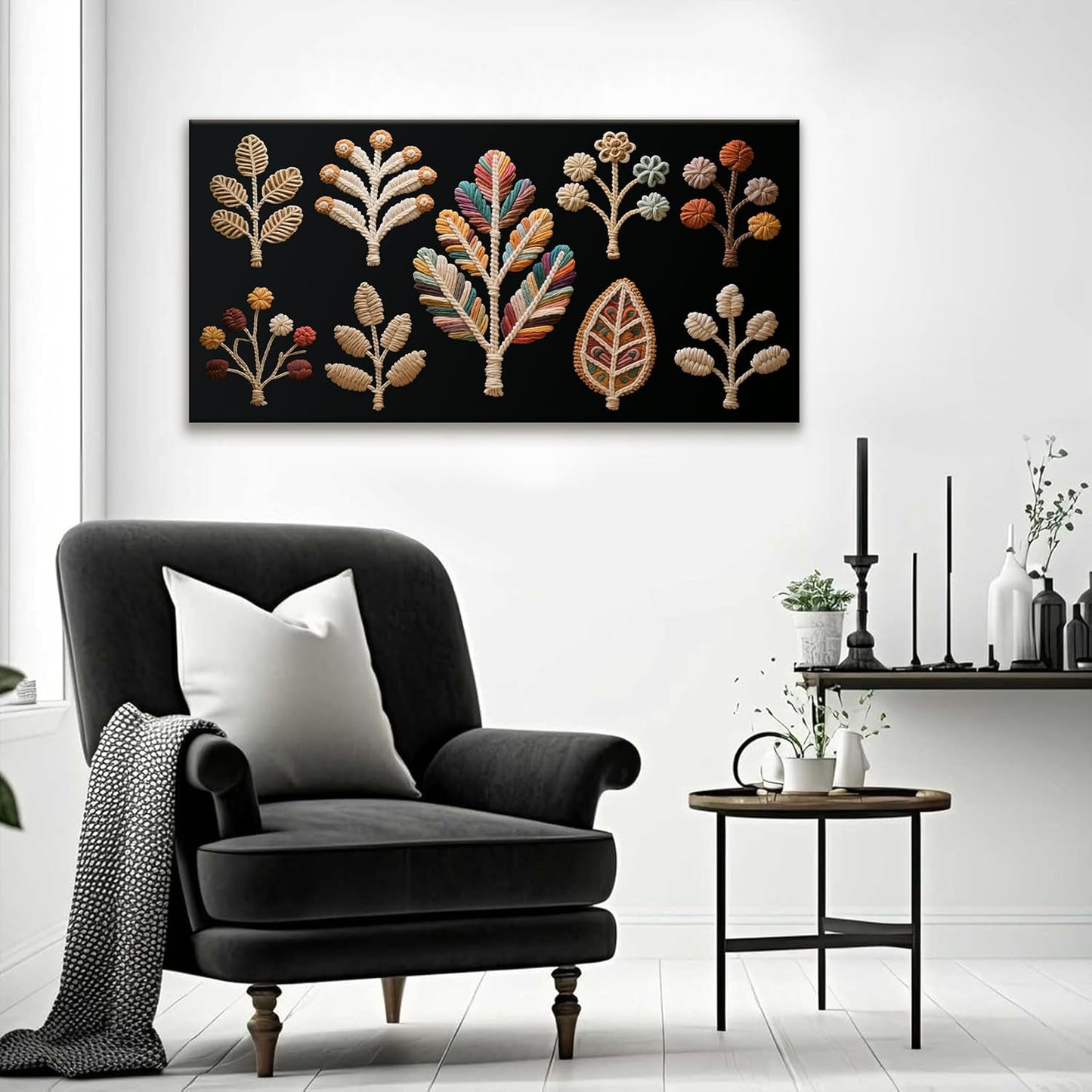 Tsomzxng Boho Wall Art Chic Home Modern Black Wall Art Painting Multicolor Prints Canvas Wall Art Decor For Living Room Bedroom Apartment Kitchen 24" X 48" Ready To Hanging