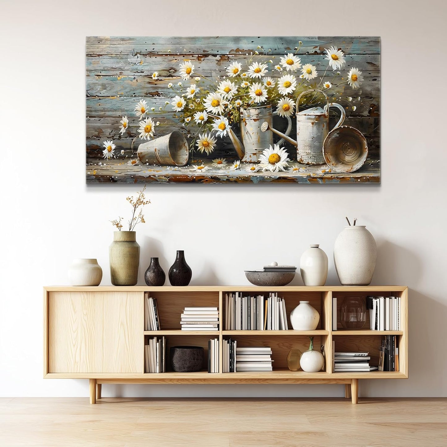 QIYILEXWART Canvas Wall Art For Living Room Wall Decor For Bedroom Kitchen Wall Decoration Daisy Rustic Landscape Painting Farmhouse Pictures Artwork Room Aesthetic Home Decor 20x40 In