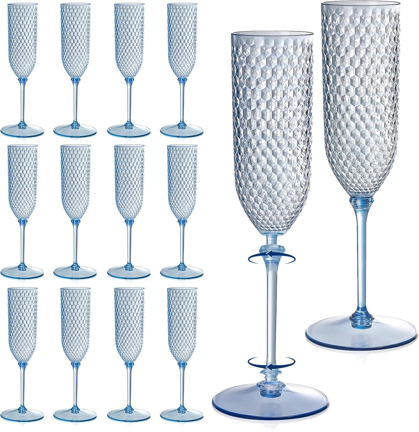 XUWAIDSGN 24 Pack Blue Detachable 2 piece Champagne Flutes 5.5 Oz Unbreakable Plastic Mimosa Disposable Champagne Glasses Drinking Cups Stemmed Reusable Wine Toasting Glasses for Wedding