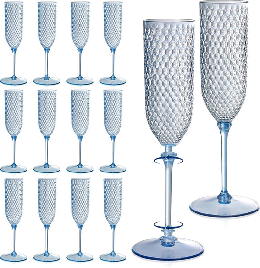 XUWAIDSGN 24 Pack Blue Detachable 2 piece Champagne Flutes 5.5 Oz Unbreakable Plastic Mimosa Disposable Champagne Glasses Drinking Cups Stemmed Reusable Wine Toasting Glasses for Wedding