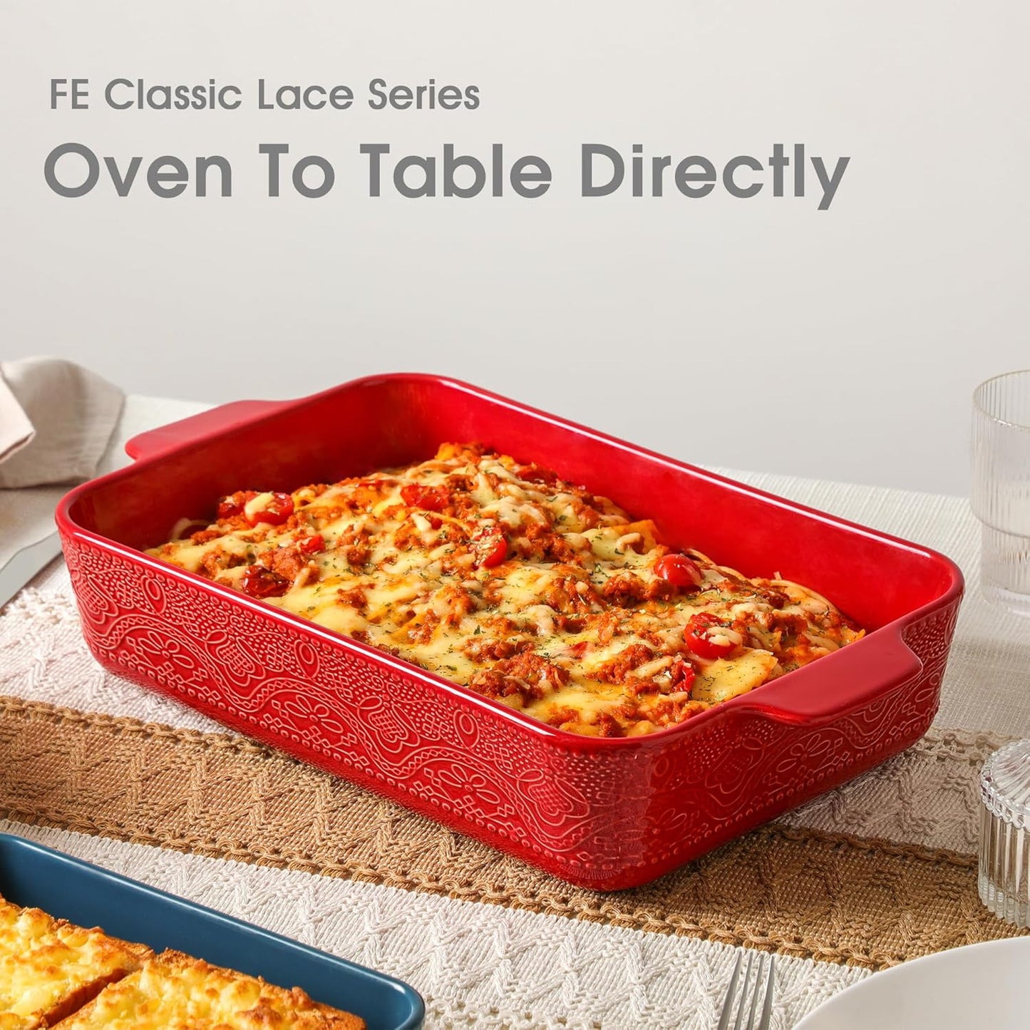 Ceramic Baking Dish Set of 3, Casserole Dishes for Oven, Ideal for Baking, Stewing, Roasting, and Holiday Feasts. The Gift for Mother's Day, Thanksgiving, Christmas, or Housewarming(Christmas Red）