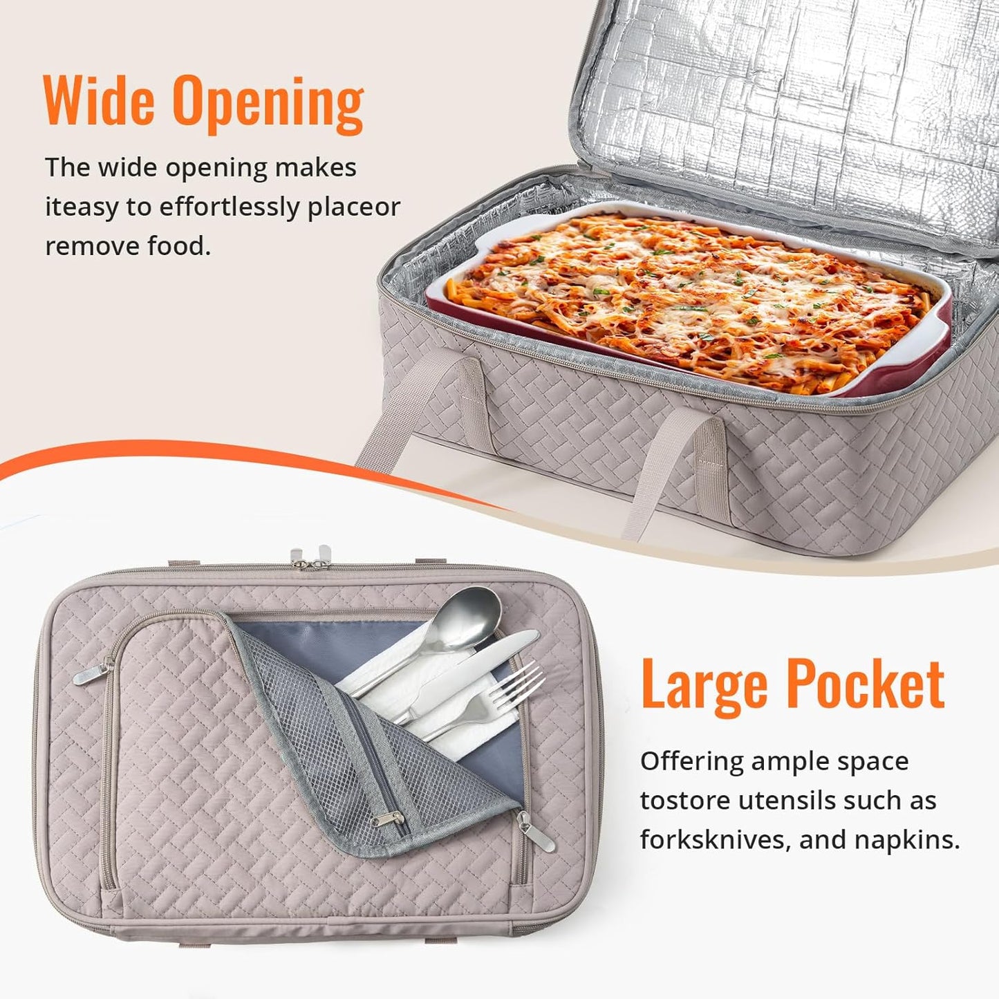 Insulated Casserole Carrier - Portable Casserole Carrier for Hot or Cold Food, Lasagna Holder for Parties,Picnic,Cookouts,Traveling - Fits 9" x 13" Baking Dish (Grey)