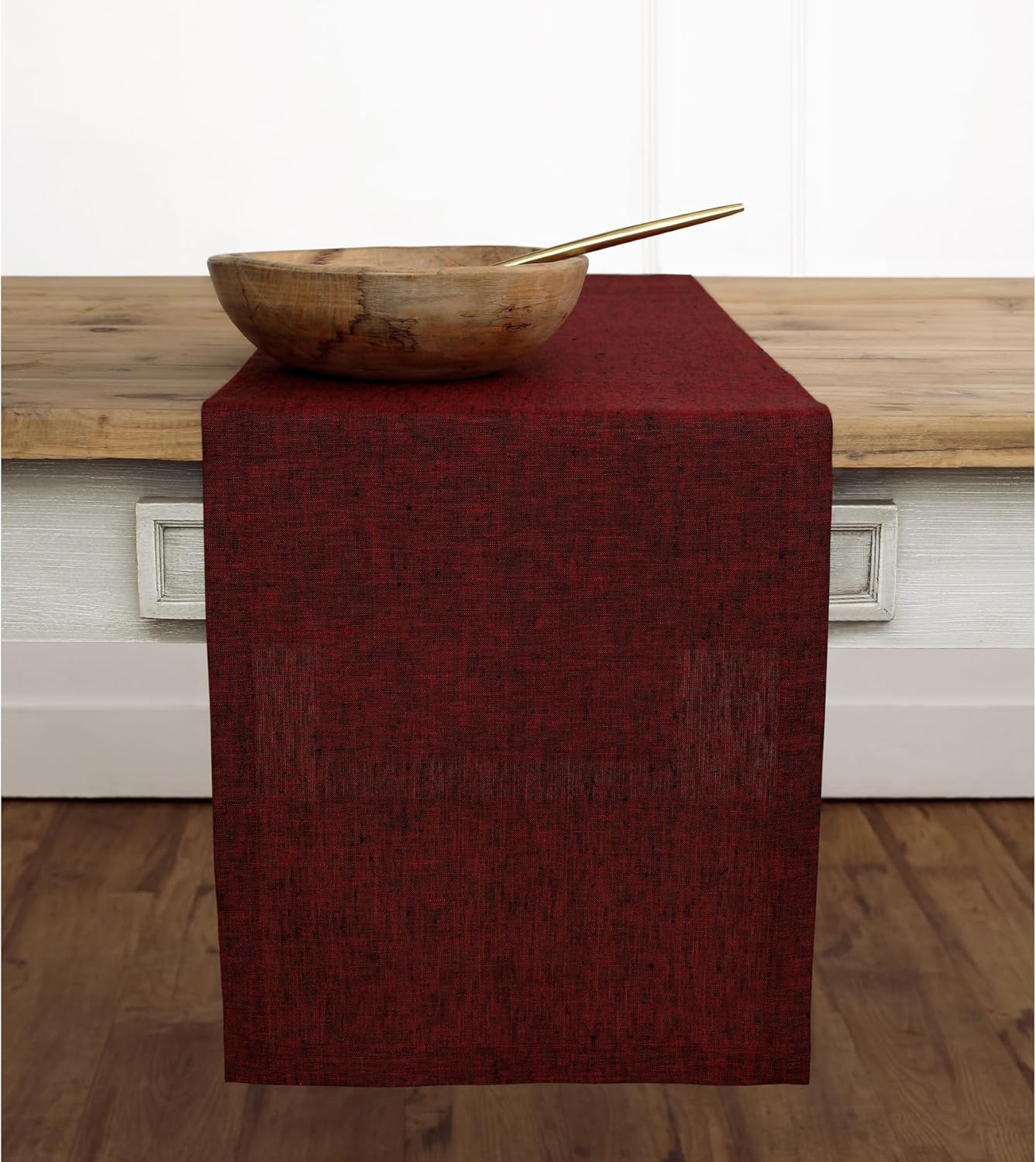 Solino Home Linen Table Runner 72 Inches Long - Athena, 100% Pure Linen Red Garnet Dining Table Runner 14 x 72 Inch for Fall, Autumn, Thanksgiving, Christmas, Holiday