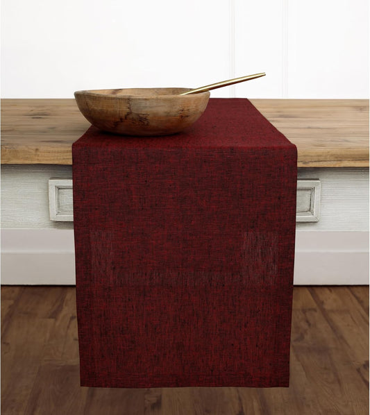 Solino Home Linen Table Runner 72 Inches Long - Athena, 100% Pure Linen Red Garnet Dining Table Runner 14 x 72 Inch for Fall, Autumn, Thanksgiving, Christmas, Holiday