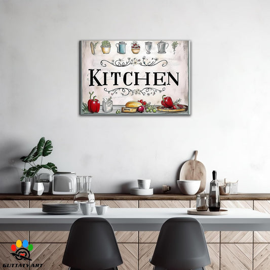 GUTTATY Kitchen Pictures Wall Decor, Farmhouse Wall Art Decor Colorful Vegetables and Flowers Painting for Dinning Room Restaurant Decor, Mother's Day Gift for Grandma Mom Hanging Artwork 24×36 Inch