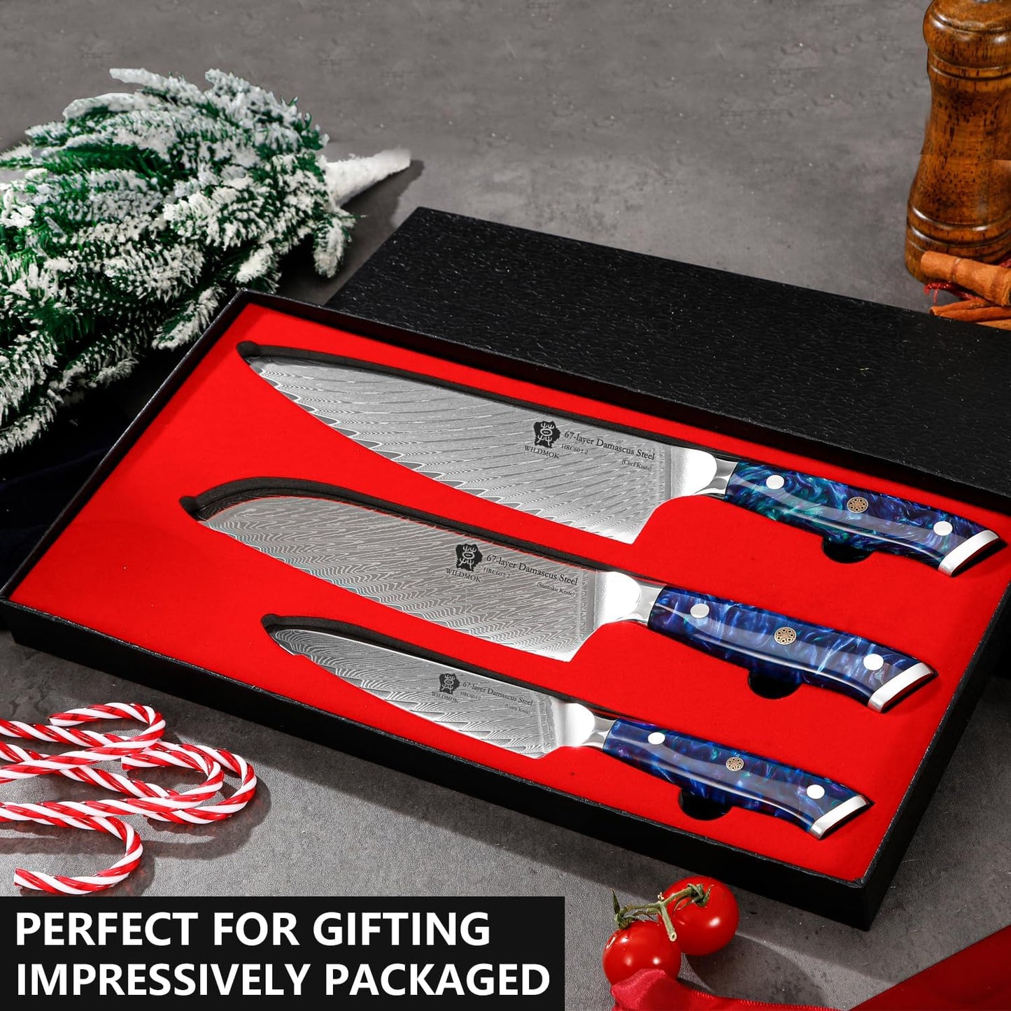 WILDMOK Kitchen Knife Set, 3 Piece Damascus Steel Professional Chef Knife Set with Ultra Sharp Blade & Resin Handle -Kitchen Knife Set 3 Pcs