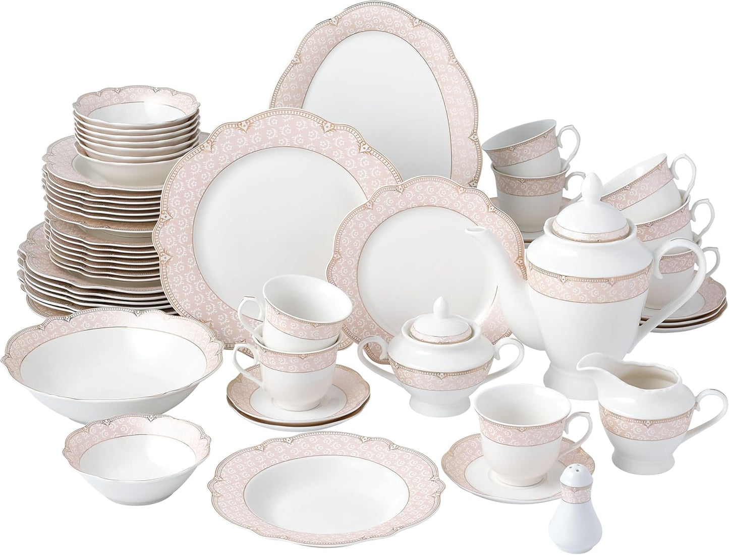 Joseph Sedgh Collection "Sandra" 57-Piece Bone China Dinnerware Set, Service for 8, Blush Pink and Gold