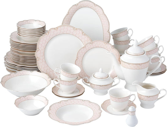 Joseph Sedgh Collection "Sandra" 57-Piece Bone China Dinnerware Set, Service for 8, Blush Pink and Gold