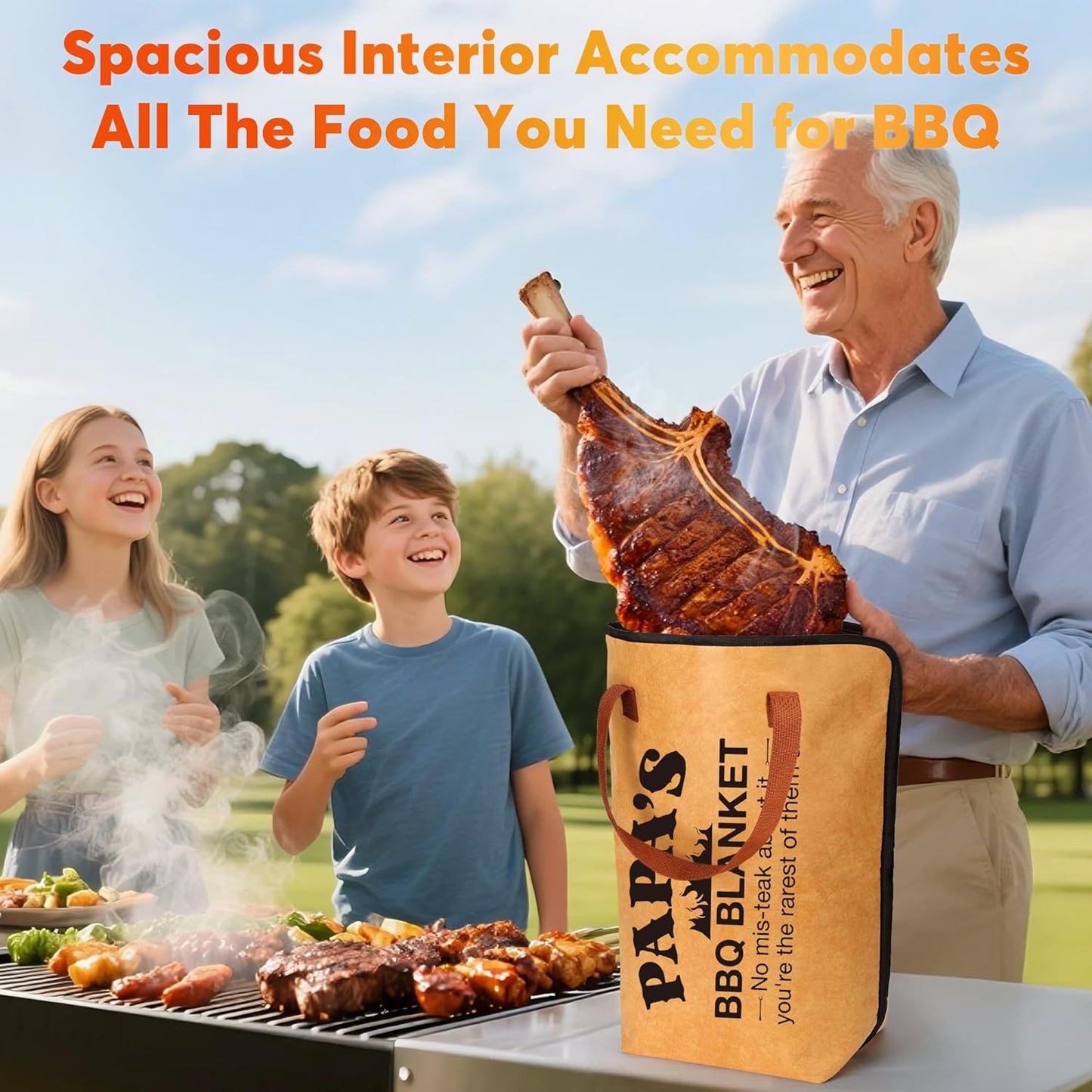 Gifts for Grandpa Papa BBQ Blanket for Resting Meat, Grandpa Grilling Gifts for Birthday Christmas Thanksgiving from Grandkids, 21in Meat Resting Blanket Insulated Reusable Wide Mouth Meat Resting Bag