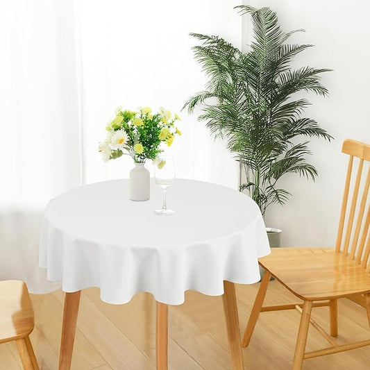 JIUZHEN Round Textured Table Cloth Linen Wrinkle Free Stain Resistant Farmhouse Decorative Circular Tablecloth for Kitchen, Dining, Party, Wedding, Outdoor Use (50 Inch Round,White)