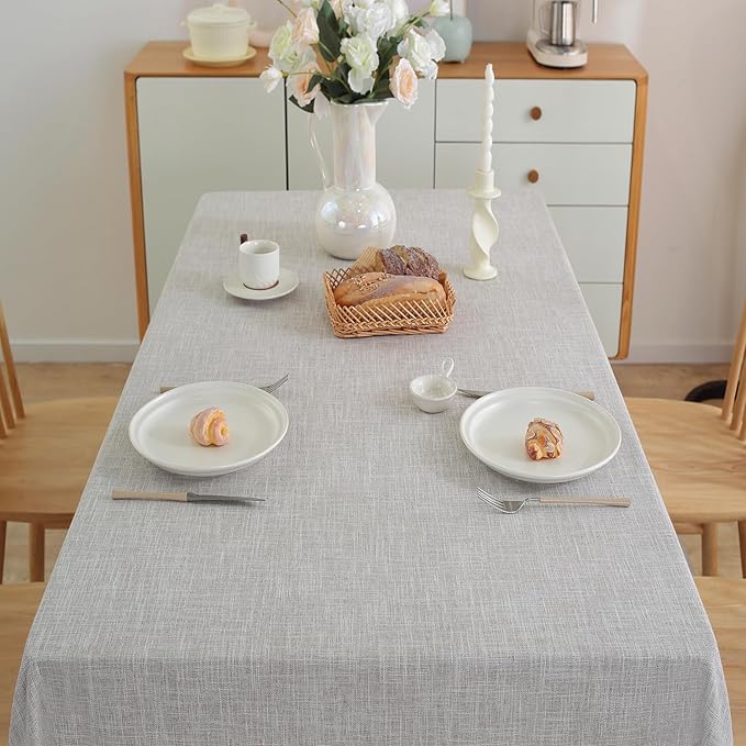 JIALE Textured Tablecloth, Heavy Duty Linen Style Farmhouse Table Cloth Rectangle Tables, Wrinkle-Free Washable Waterproof Table Cover for Kitchen, Dining, Parties, 55"x55", Light Brown
