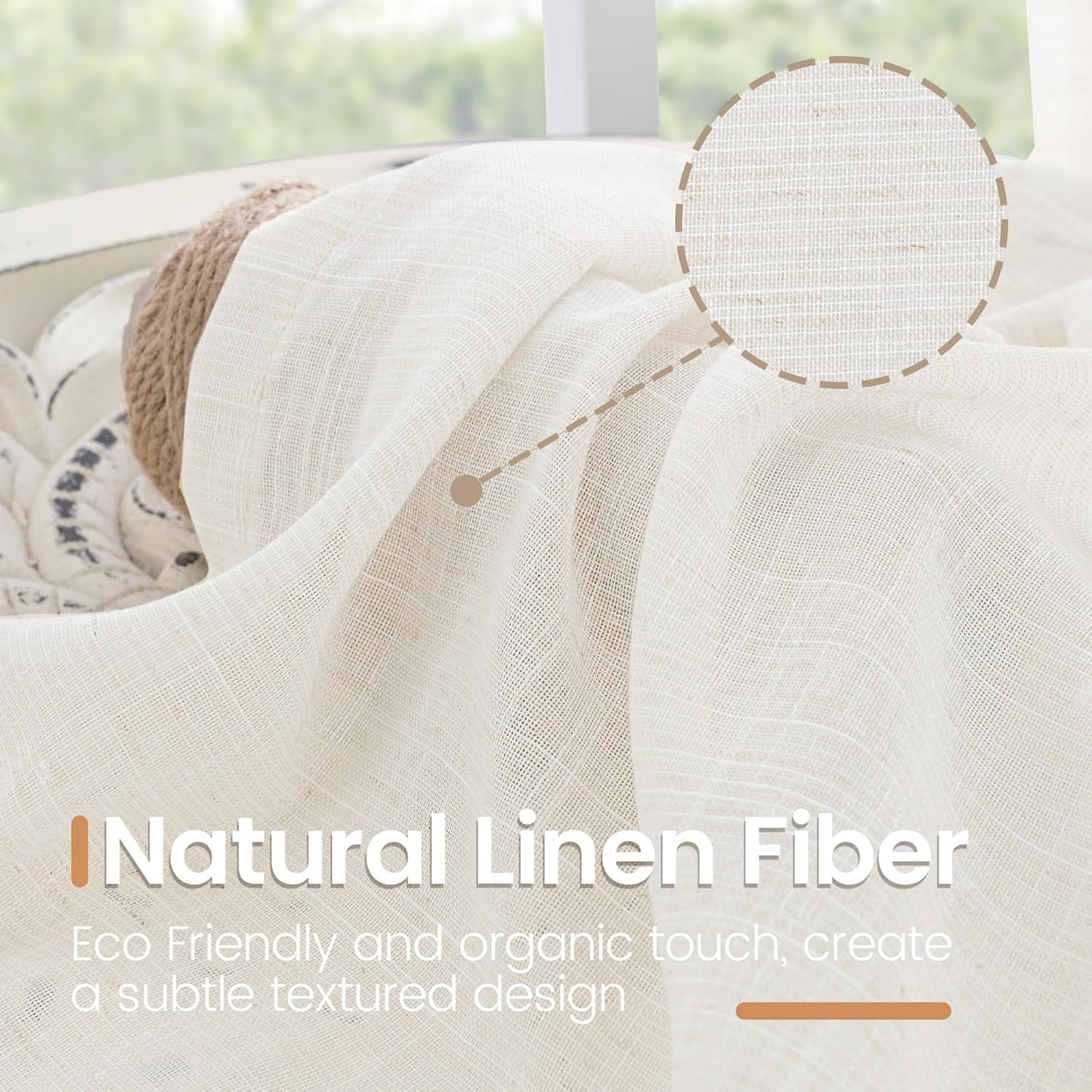 BGment Cafe Linen Curtains 36 Inch Length for Small Window Over Sink - Half Drapes Natural Semi Sheer with Rod Pocket for Front Door Bathroom, 2 Panels Set, 30 X 36 Inch