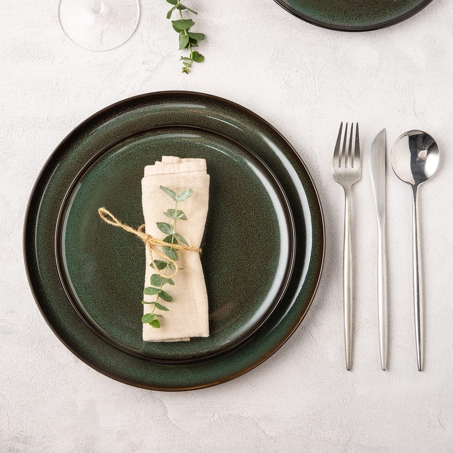 LeRatio Ceramic Dinnerware Sets,12-Piece Plates and Bowls,Handmade Reactive Glaze Dishes Set,Chip Resistant and Scratch Resistant | Oven Dishwasher & Microwave Safe,Service for 4-Green