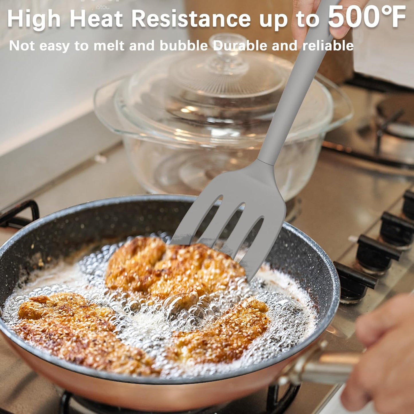 Coukre 2 Pack Silicone Spatula Set, High Heat Resistant, BPA Free Kitchen Spatula, Solid & Slotted Turner for Non-Stick Pans, Sautéing, and Flipping (2, PureGray)