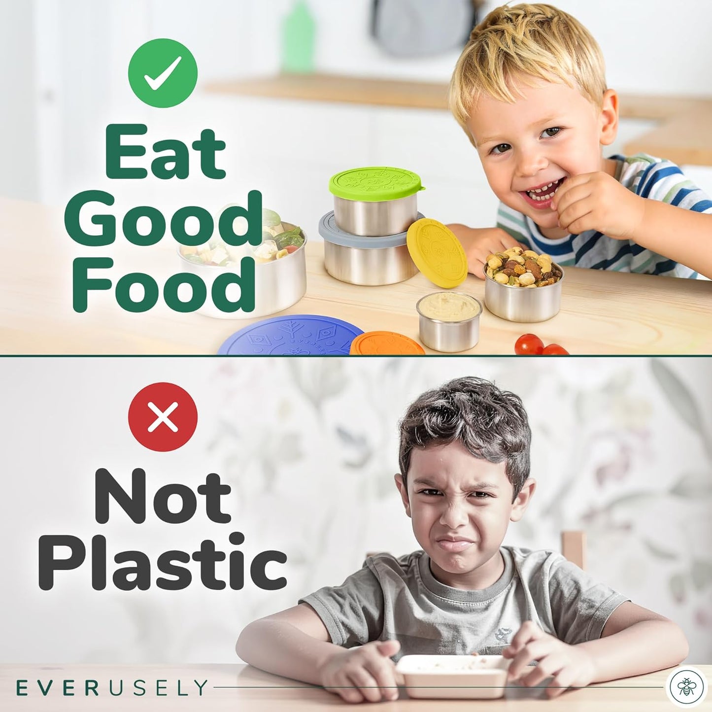 Everusely - Stainless Steel Containers with Lids - Set of 5, Summer Collection - Leakproof Stainless Steel Food Containers - Nesting Snack Holders - Metal Lunch Box - Portable & Reusable Meal Kit