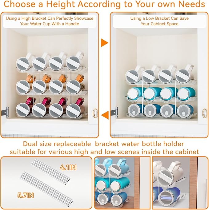 Yieach 3 Tier Stackable Water Bottle Organizer for Cabinets 40 oz Stanley Cup,Yeti and Other Tumbler Organizer,Larger Compartment Stanley Cup Holder,Waterbottle Storage and Wine Rack for Fridge