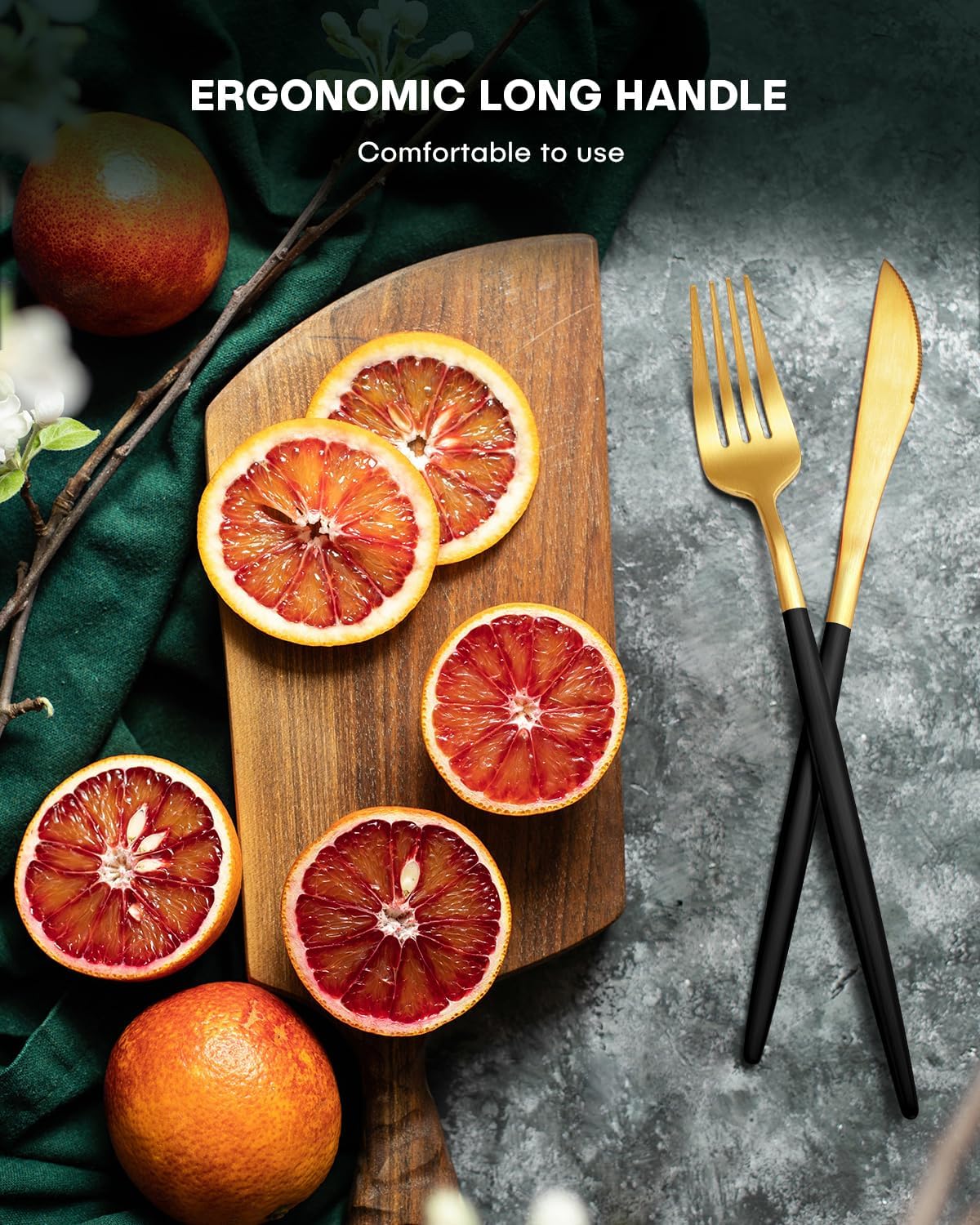 EUIRIO 40-Piece Modern Matte Silverware Set, Black Gold Flatware Set for 8, Premium Stainless Steel Cutlery Set with Forks Spoons and Knives, Heavy Duty Kitchen Utensil Sets, Dishwasher Safe