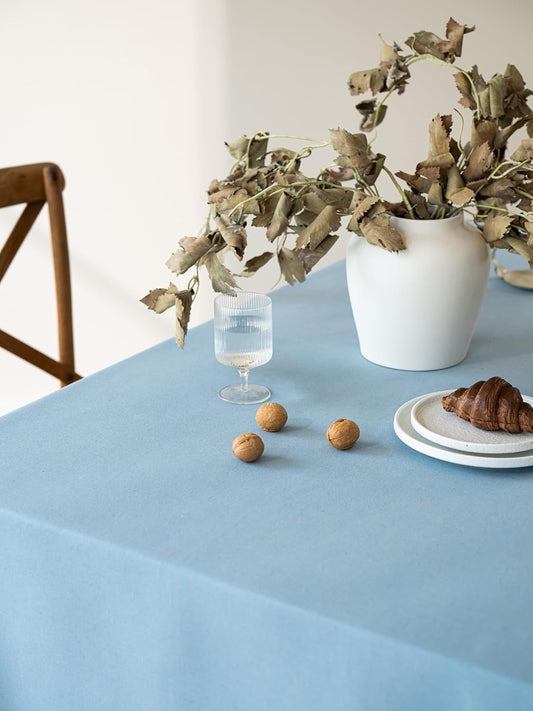 Blue Linen Table Cloths for Rectangle Tables Farmhouse Neutral Tablecloth Rectangular Kitchen Decoration Dining Table Cover Washable 60x144