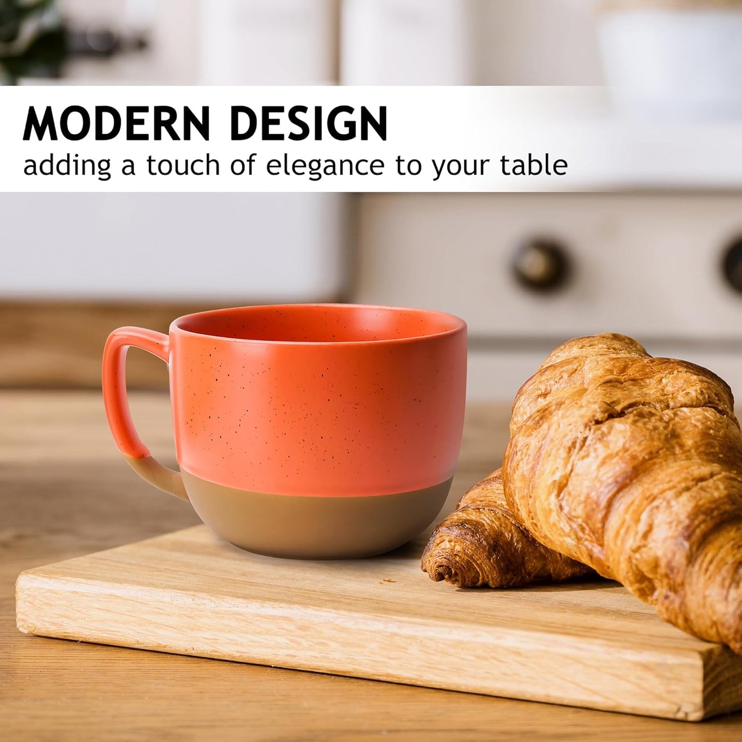 MIAMIO – 15 Ounce, Set of 4 Ceramic Latte Mug – Elegant Modern Coffee Mug Set for Cafe, Latte, Tea, Hot Cocoa - Drinks Dishwasher & Microwave Safe – Aura Collection (Cozy Neutral, Coffee Mug(4x))