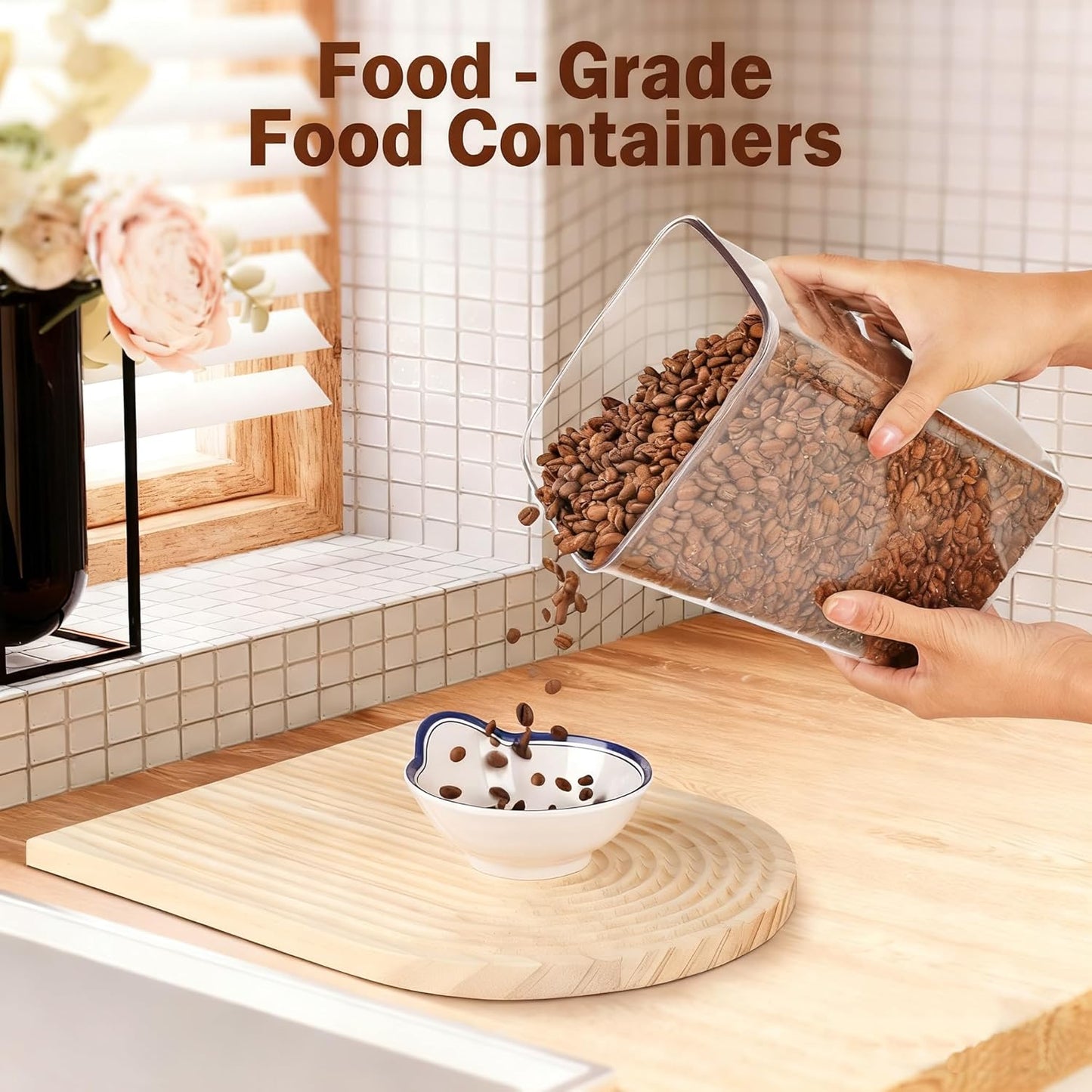 Large Pop Airtight Food Storage Containers Set with Lids 4.2Qt/4L Food Containers with Scoop, Kitchen Pantry Organization and Storage, BPA Free Stackable Cereal Container (4 * 4.2Qt)