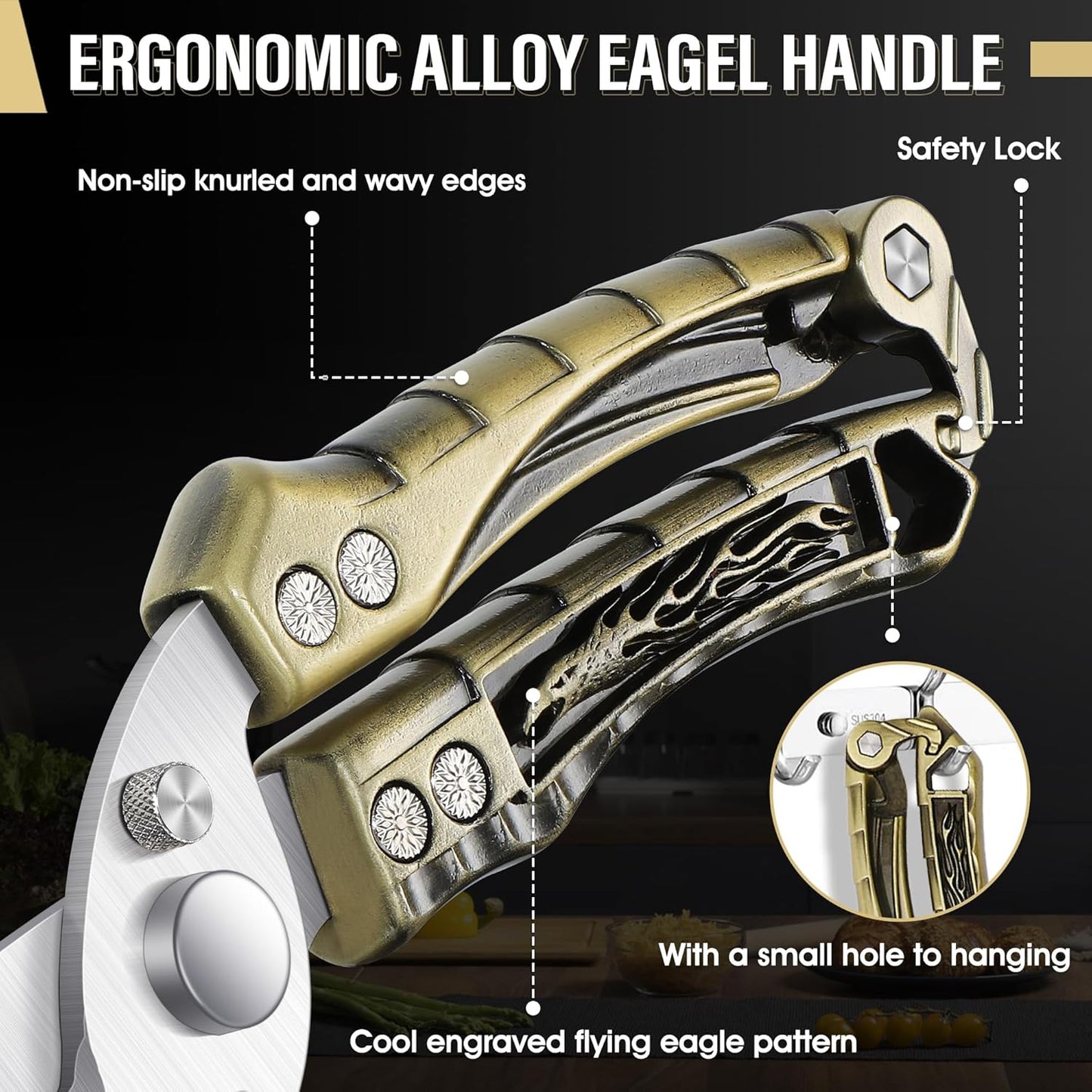 Dream Reach Kitchen Poultry Shears - Heavy Duty Detachable Cooking Scissors with Serrated Edge for Chicken, Meat, Turkey, Green Kitchen Shears for Thansgiving Gift