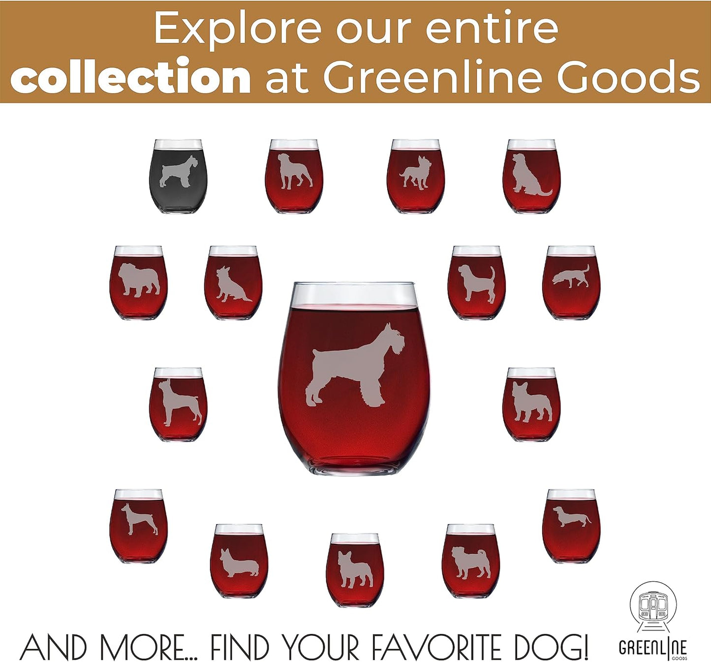 Schnauzer Stemless Wine Glasses (Set of 2) | Unique Gift for Dog Lovers | Hand Etched with Breed Name on Bottom