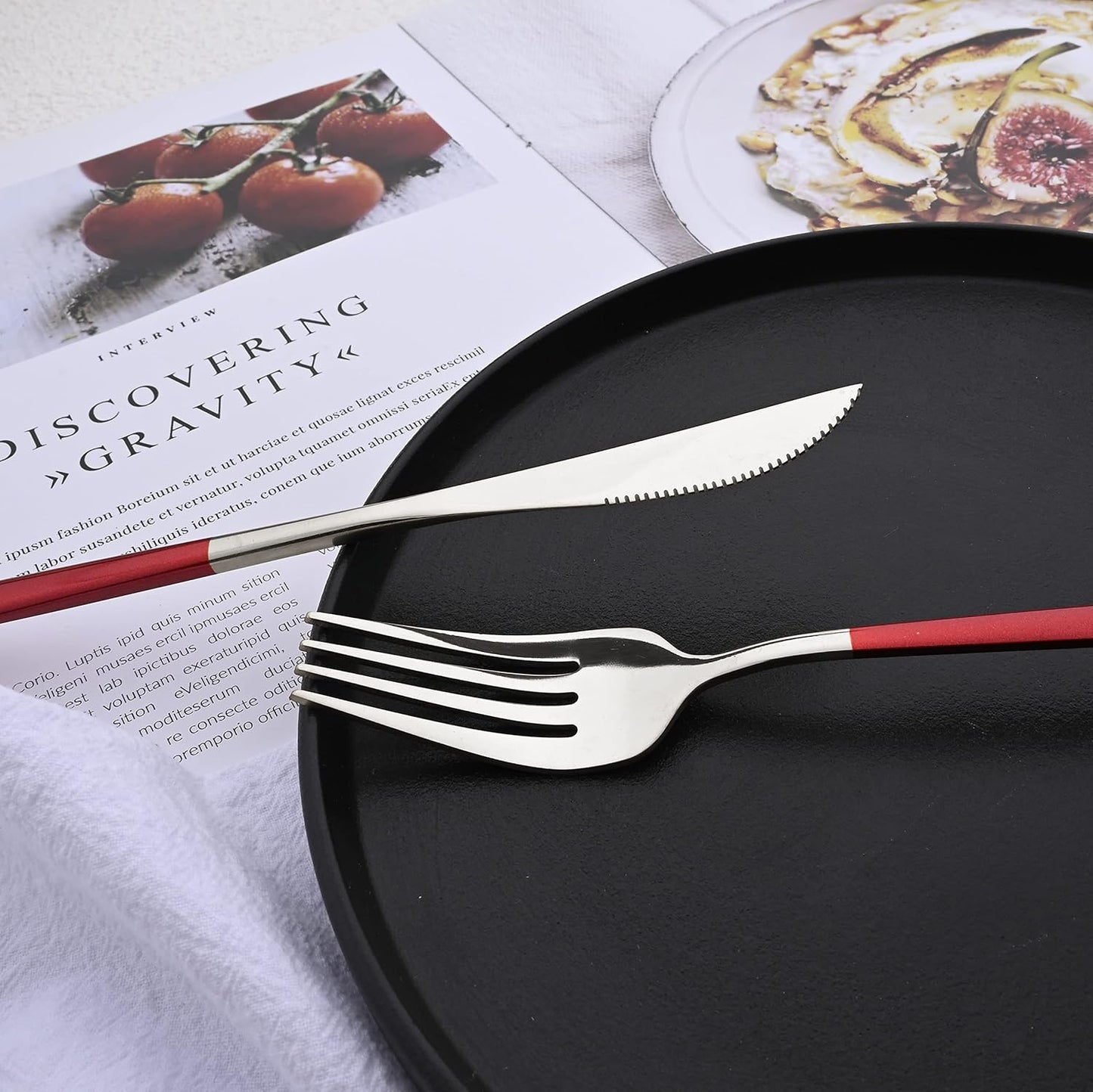 Silverware Set – 20 Piece Family Dinnerware Set – Flatware Set Service For 4 – Red Silver Tableware Sets – Cutlery Great For Family Gatherings & Daily Use – Spoons, Knives, Forks