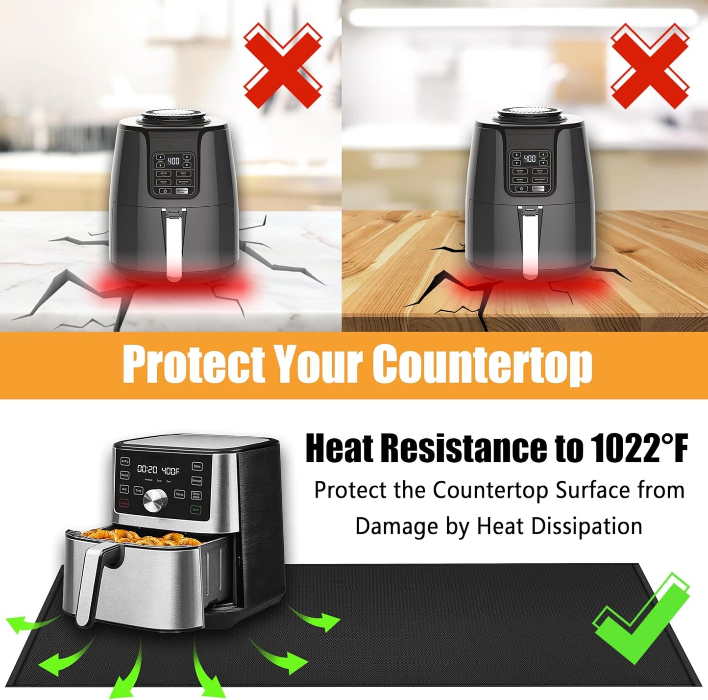 Extra Large Heat Resistant Mat for Countertop, 16 x 78in Fireproof Silicone Mats for Kitchen Counter, Easy to Clean Countertop Protector Mat for Air Fryer, Coffee Maker, Toaster, Oven, Black