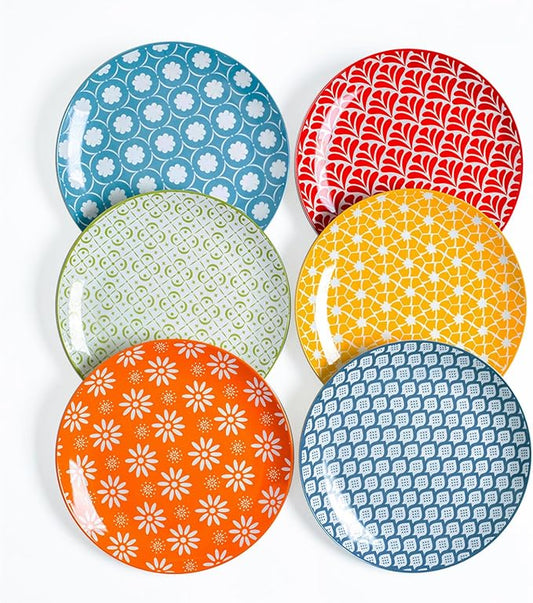 AntoKueh Dinner Plates 10.5 inch Ceramic Dessert Plate Set of 6, Large Size Porcelain Plates for Kitchen,Pizza,Pasta,Dishwasher Safe,Assorted Colorful