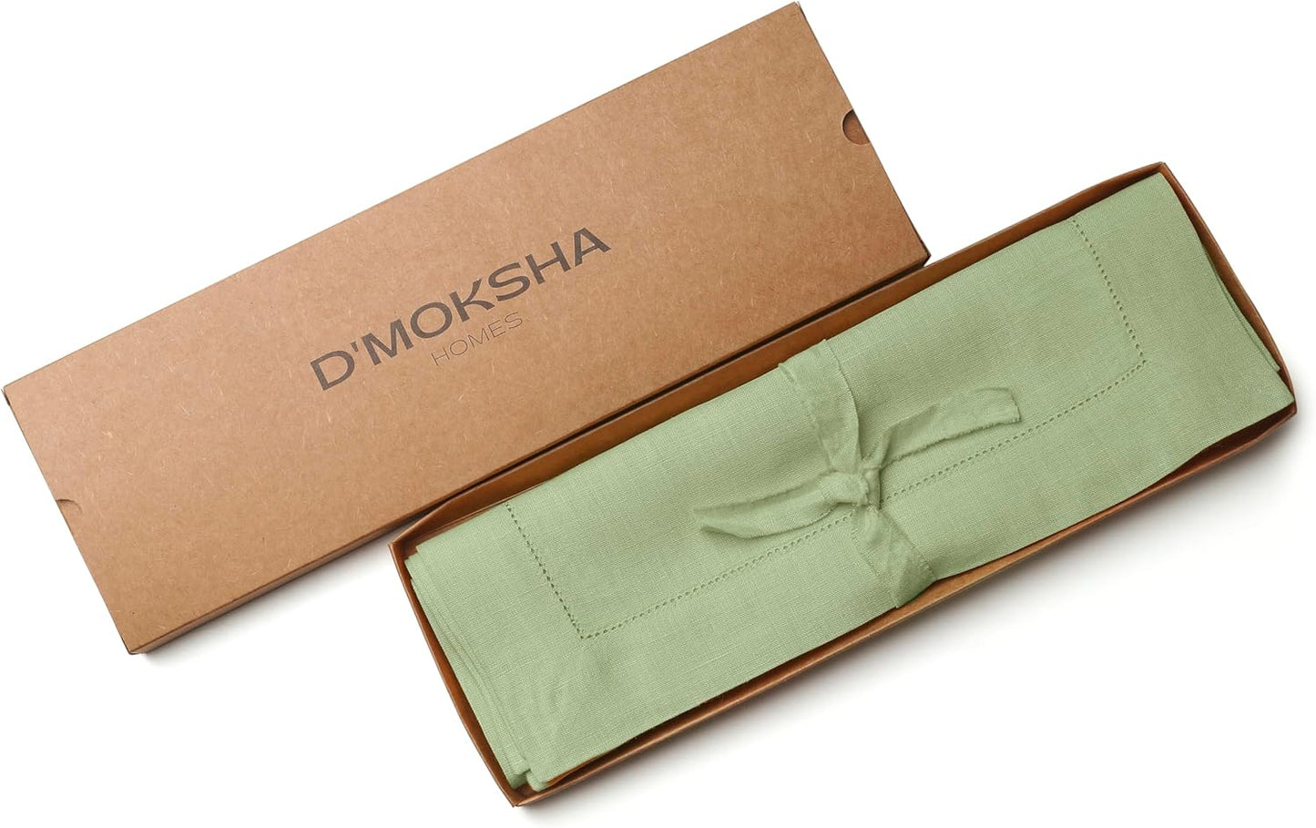 D'Moksha Homes Sage Green Linen Cloth Placemats Set of 4-100% Pure Linen Hemstitch Placemats 14 x 19 Inch - Classic Hemstitch Table Place Mats for Fall, Halloween - Handcrafted and Machine Washable
