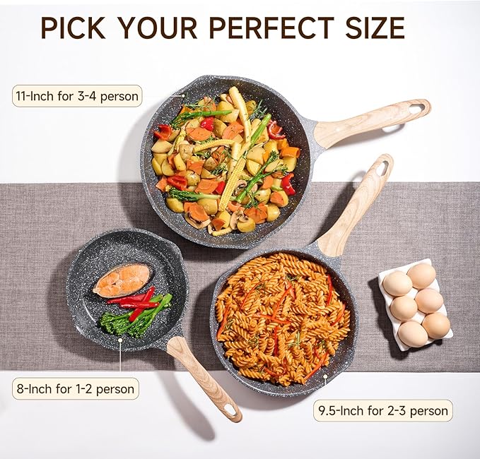 JEETEE 10 Inch Nonstick Frying Pan, Stone Coating Cookware, Nonstick Omelette Pan with Heat-Resistant Handle, Induction Skillet for Eggs (Grey)